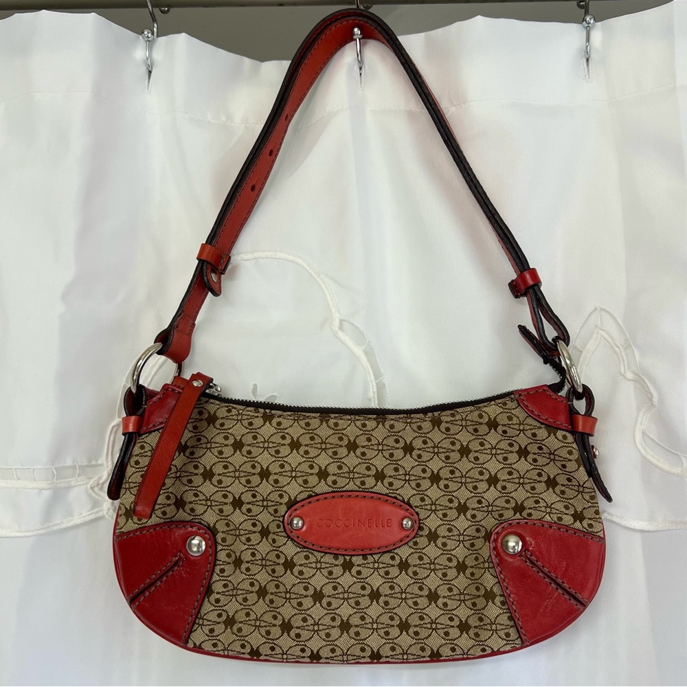 Coccinelle Monogram Lady Bug Mini Shoulder Bag Red Leather Trim